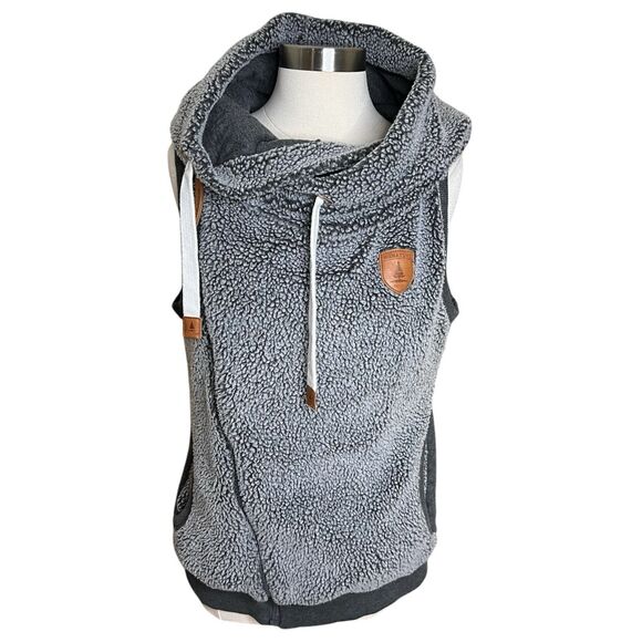 Wanakome Jackets & Blazers - Wanakome Sherpa Vest Womens Medium Heather Gray Wool Asymmetrical Zip Hooded